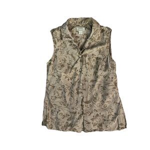 Tommy Bahama Women’s Top Small Linen Blend Button Up Floral Brown Tank Top